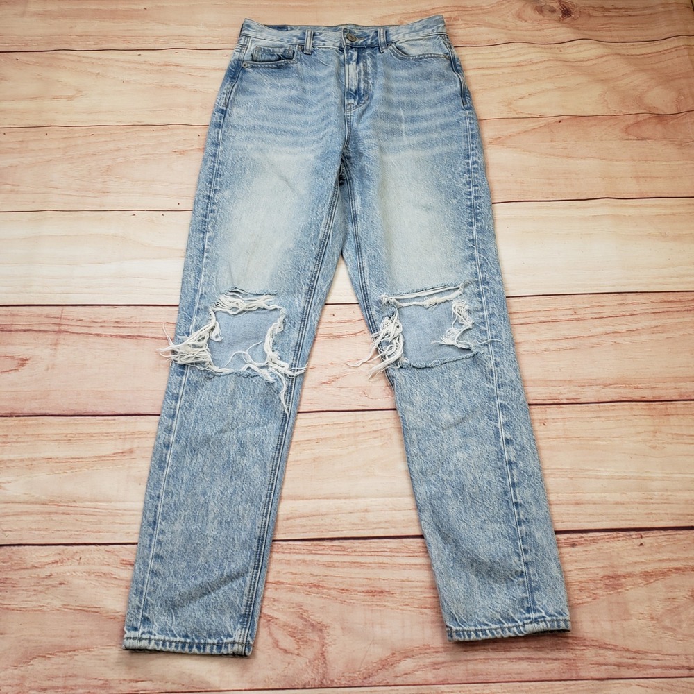 American Eagle Jeans Womens 0 High Waisted Mom Light Wash Ripped Knee Regular